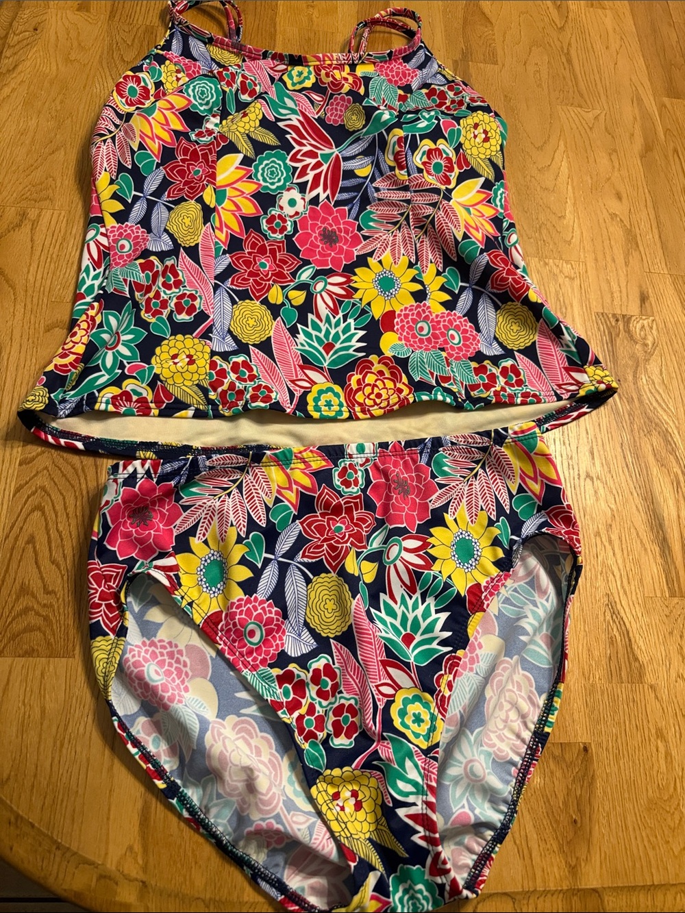 Miraclesuit Navy Multicolor Floral Tankini Set with Yellow, Pink & Green Blooms